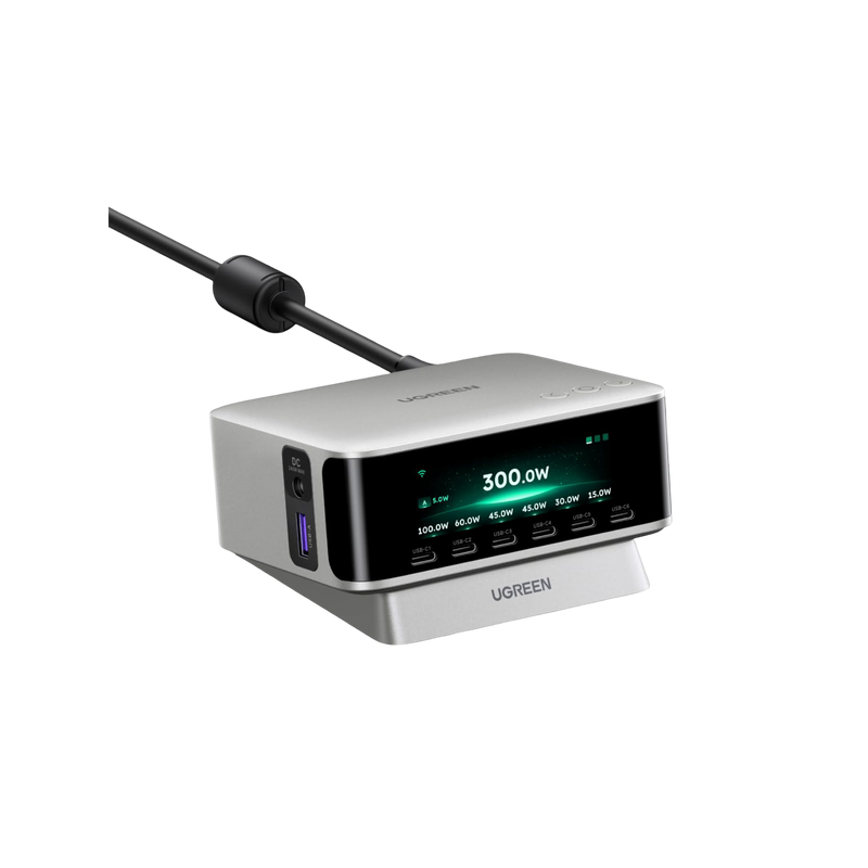 UGREEN Nexode Pro Chargeur de Bureau avec Écran Intelligent (300 W, 8 Ports, GaN, 5 Modes de Charge)