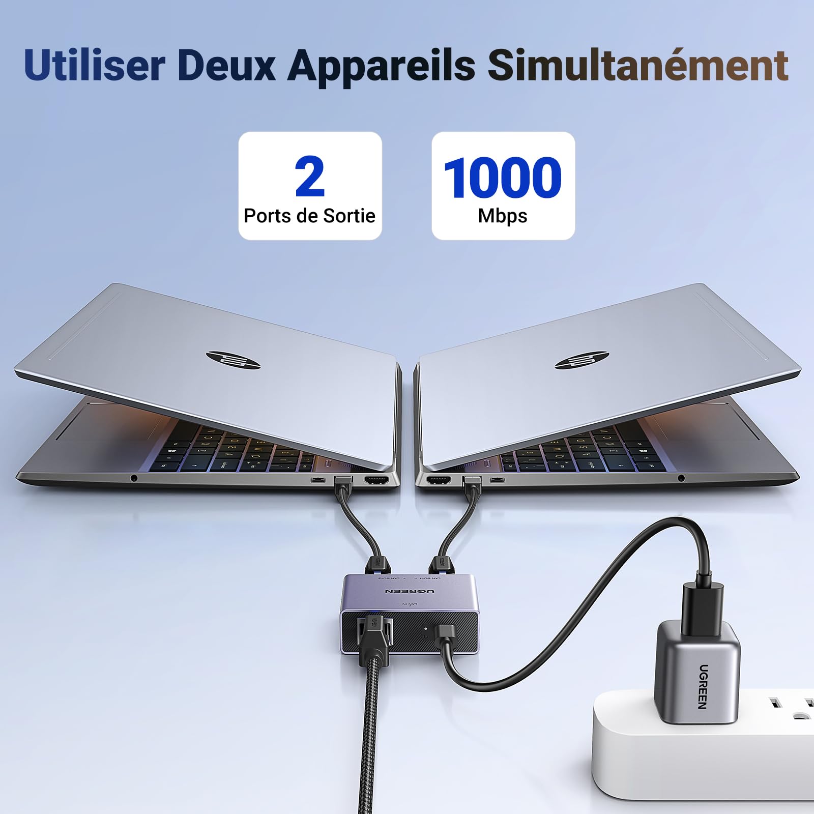 Switch Ethernet Gigabit 1 Vers 2 Ports RJ45 1000 Mbps - Splitter Réseau Haute Vitesse Avec Alim USB-C, Boîtier Aluminium