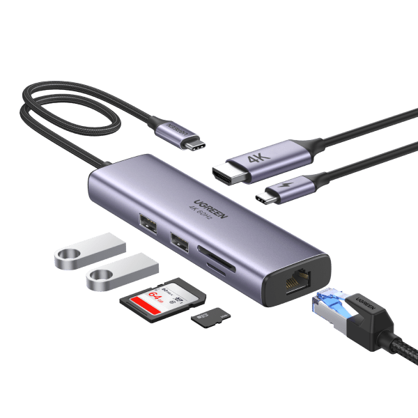 NOVOO Hub USB C HDMI, USB-C vers HDMI 4K, Lecteur de Carte SD & Micro SD, 2  x USB 3.0, Adaptateur USB C en Aluminium