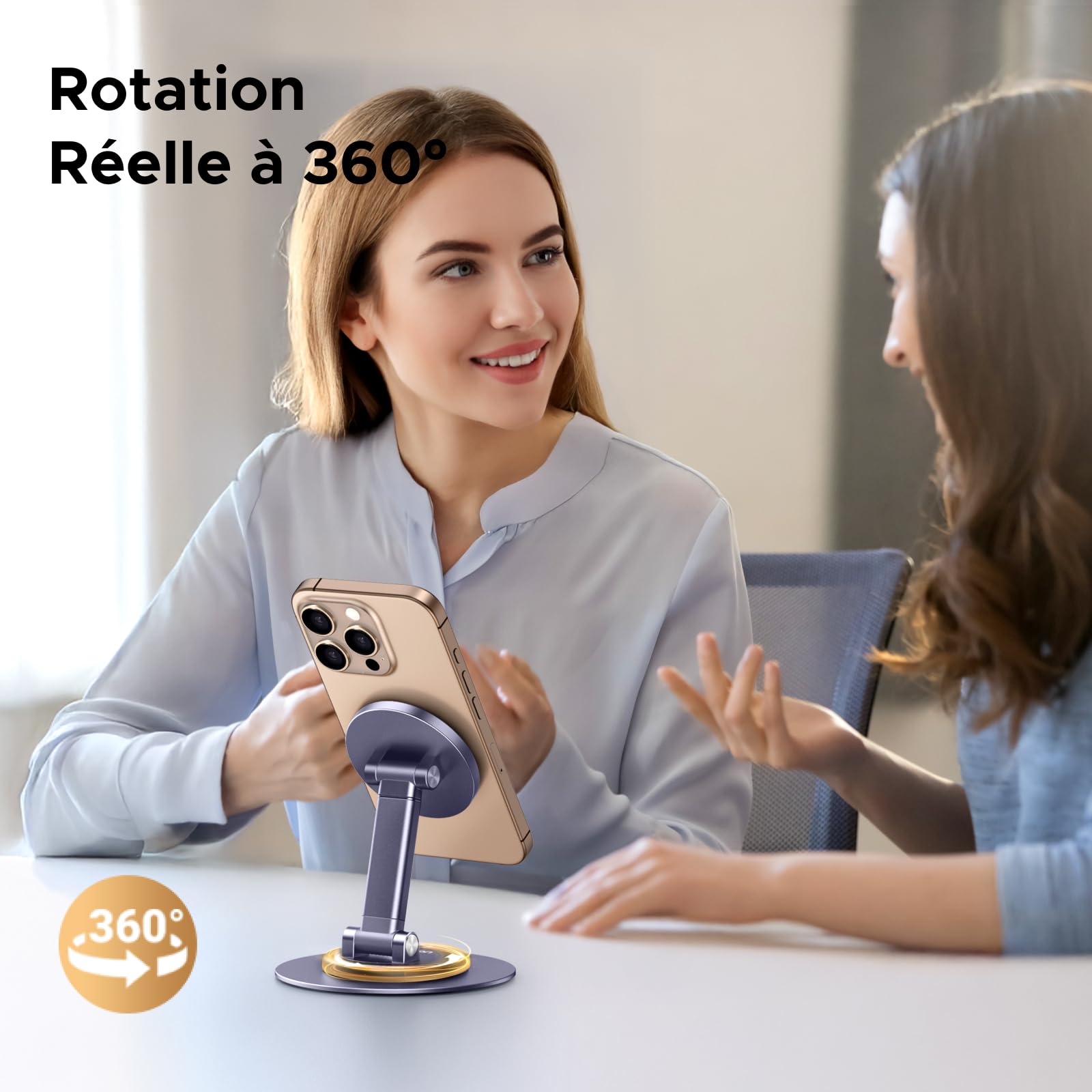 Support Magnétique Pour Téléphone Et Tablette - Pivotant 360°, Réglable, Pliable - Base Lourde Anti-Bascule - Pour Bureau, Voyage