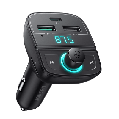 UGREEN Transmetteur FM Bluetooth 5.0 Adaptateur Audio de Voiture sans Fil Chargeur Allume Cigare USB C