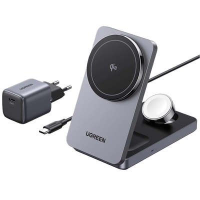 UGREEN MagFlow Chargeur Sans Fil 3-en-1 (Qi2 15W, Pliable, Compatible MagSafe)