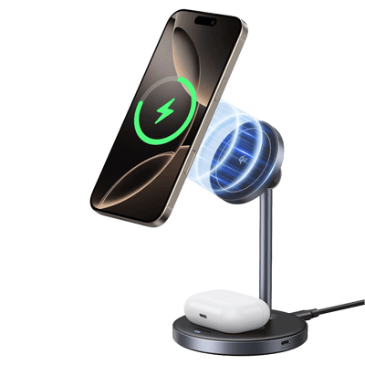 UGREEN MagFlow Chargeur Sans Fil 2-en-1 (Qi2 15W, Compatible MagSafe)