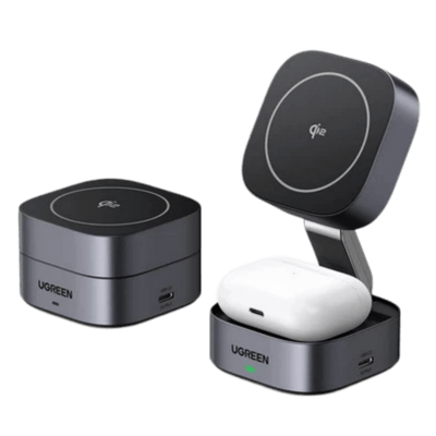 UGREEN MagFlow Chargeur Sans Fil 2-en-1 (Qi2 15W, Compatible MagSafe, Pliable)