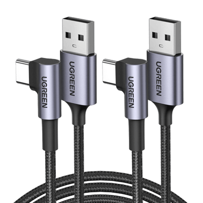 UGREEN Cable USB C Coudé 1M et 2M Lot de 2 Chargeur Type C Cable USB C Rapide 3A Nylon Tressé