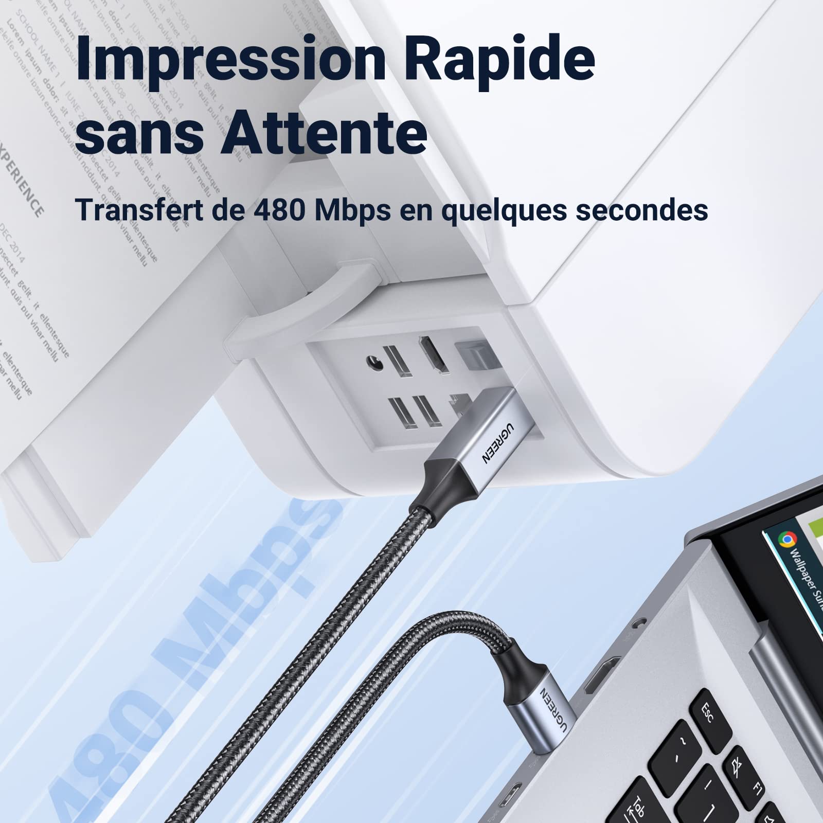 Câble Pour Imprimante UGREEN US135, USB-A - GSMnet