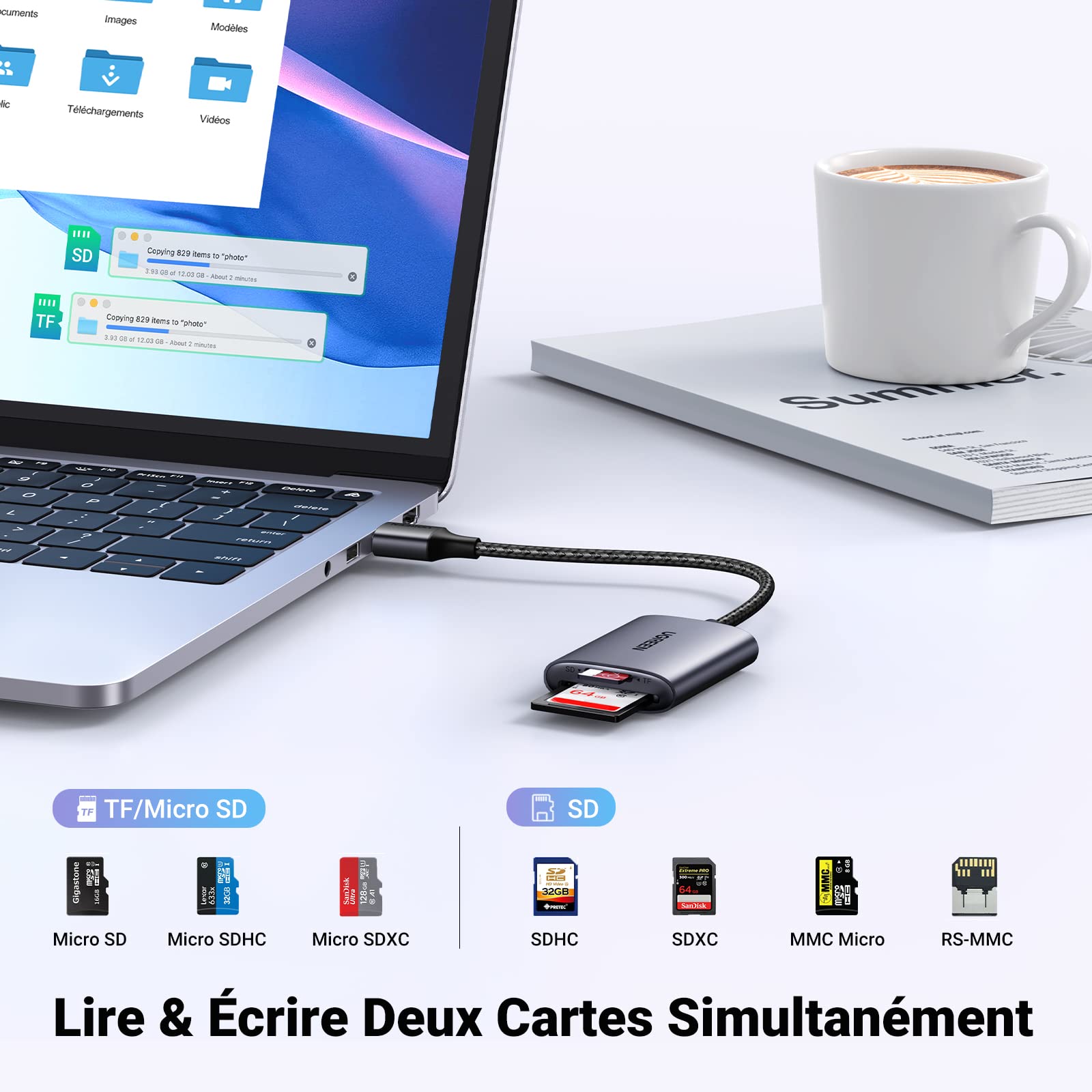 Complément optique photo et caméra GENERIQUE Lecteur de carte Ugreen USB 3.0  Adaptateur OTG pour carte SD et Micro SD TF