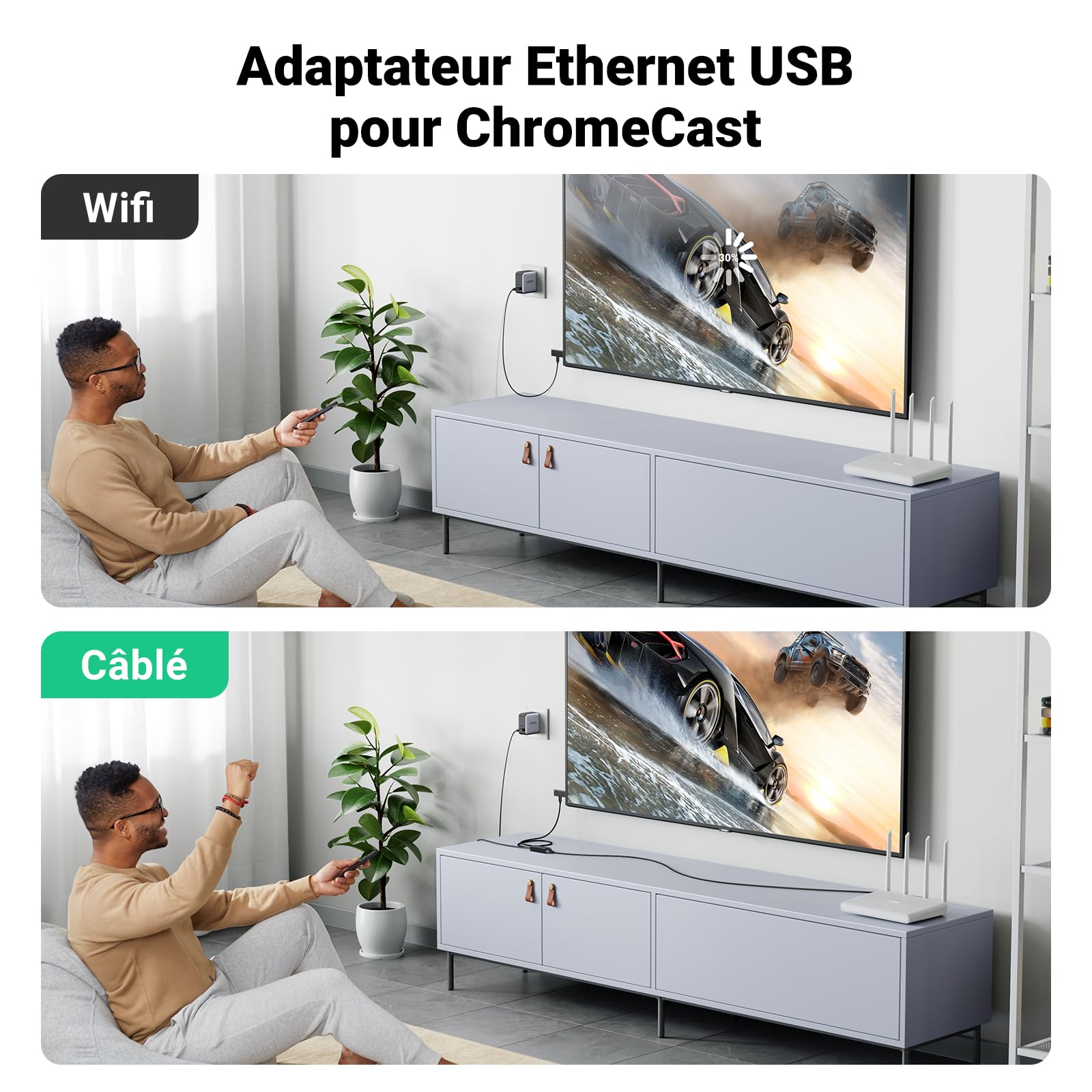 Adaptateur Réseau micro-USB vers Ethernet RJ45 pour Chromecast, Google  Home,  Fire Stick - Français