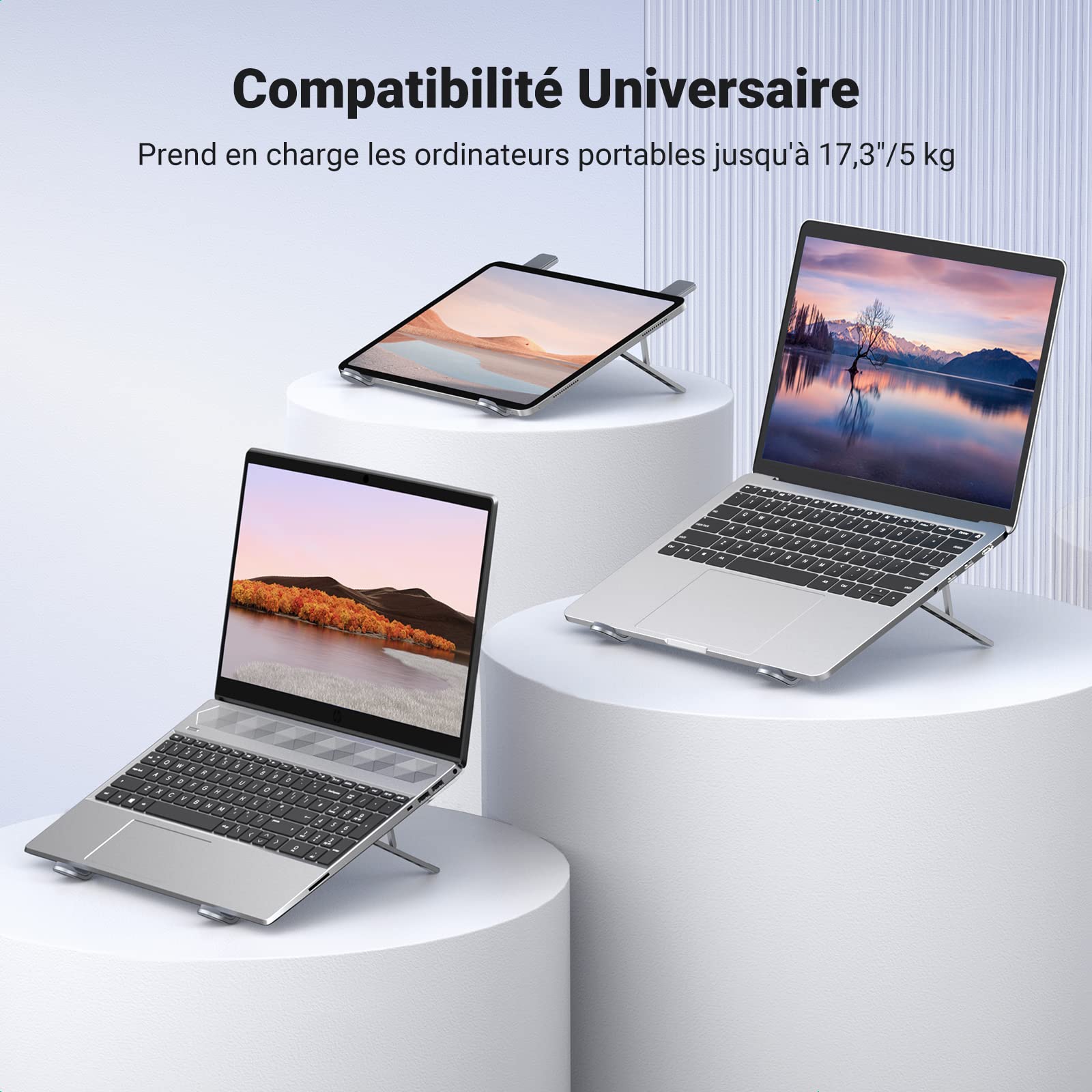 LPUNCD Support Ordinateur Portable avec Ventilateur, Aluminium Hauteur  Réglable Support PC Portable, Compatible avec MacBook, Laptop (10-17), Gris