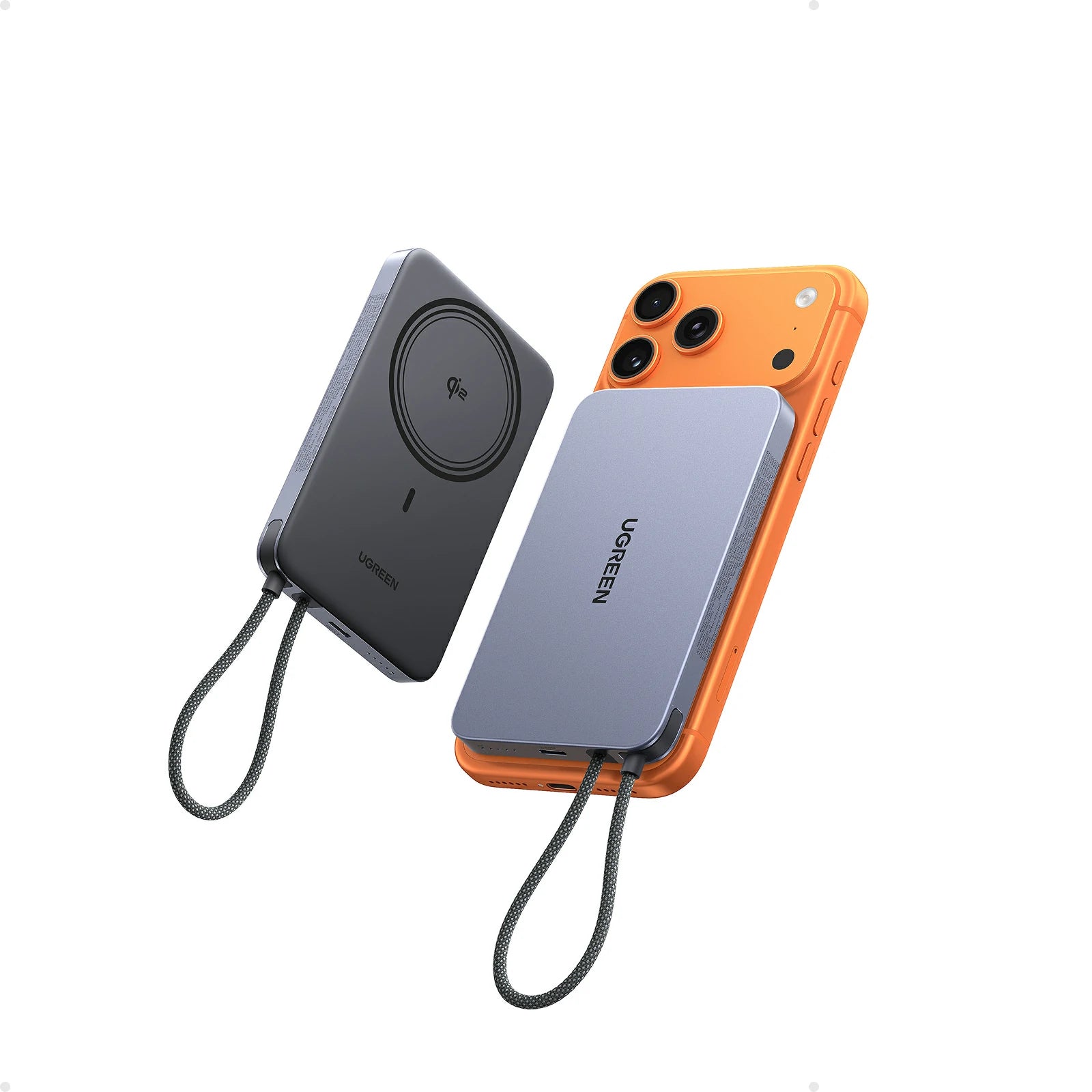 UGREEN MagFlow Air Batterie Externe Magnétique (10 000 mAh, Qi2 15 W, Câble USB-C Intégré)