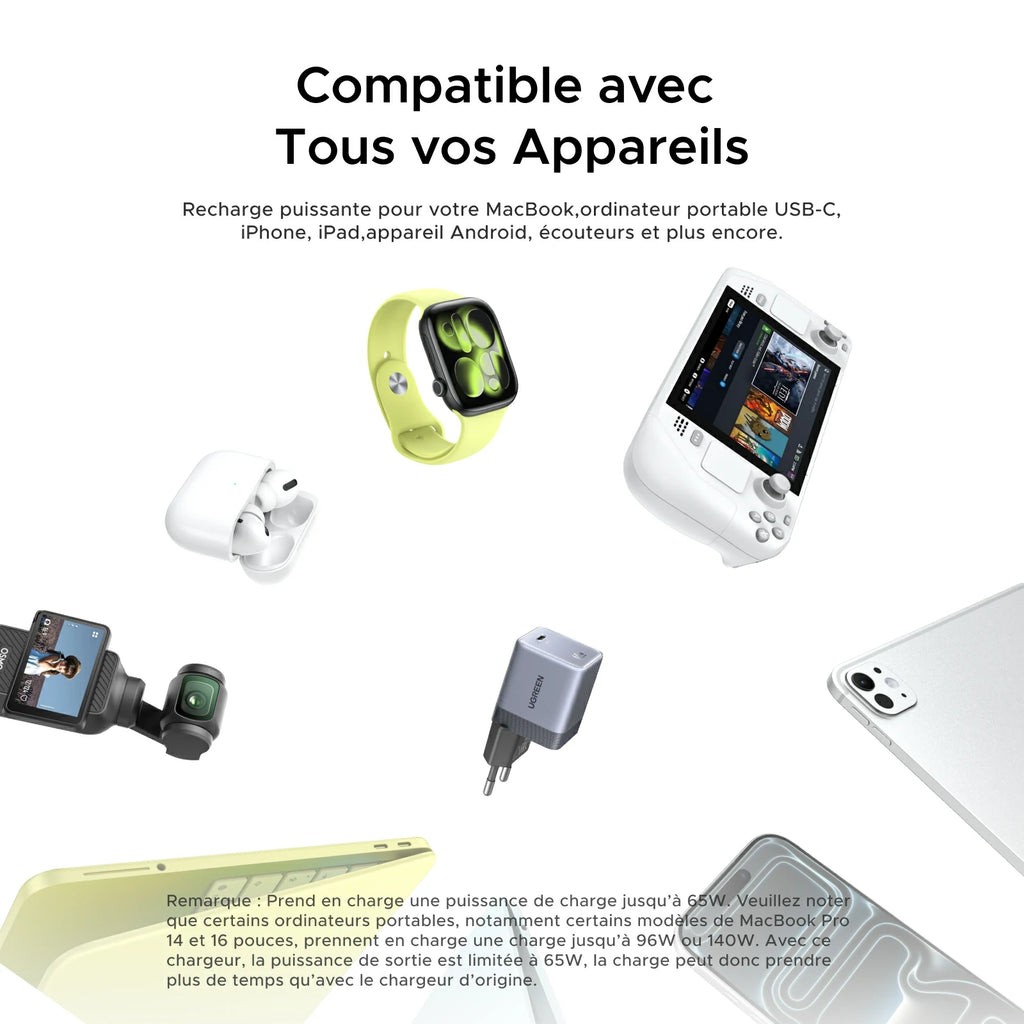 UGREEN Nexode Air Chargeur USB-C (65W, GaN, Prise Pliable)