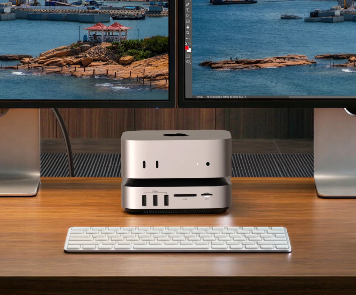 UGREEN Maxidok Station d’accueil Thunderbolt™ 5 10-en-1 pour Mac mini avec slot SSD M.2 NVMe, double affichage 6K pour Mac mini M4/M4 Pro