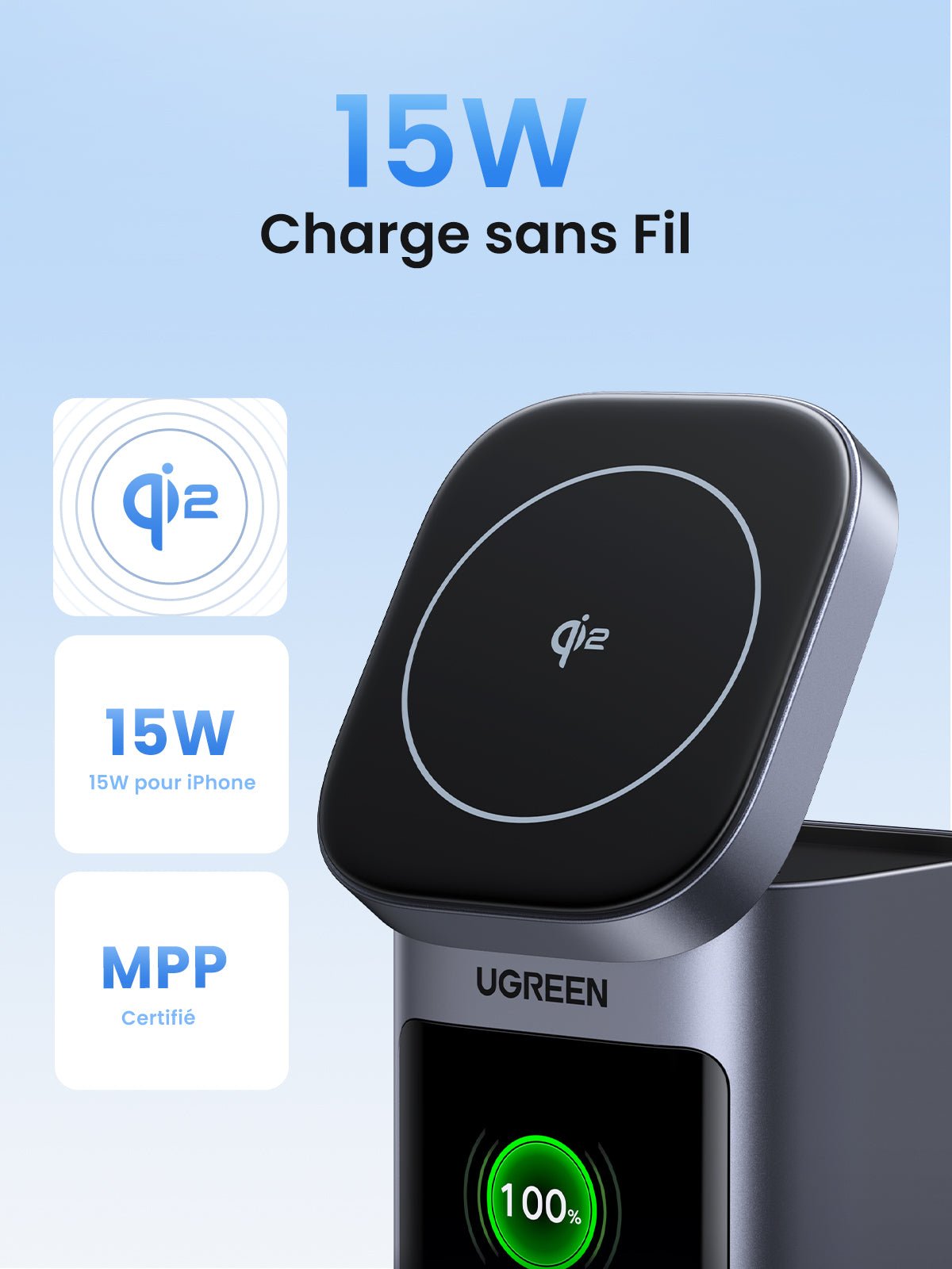 UGREEN Nexode Batterie Externe 20000mAh 145W Certifié Qi2 -15w charge sans fil