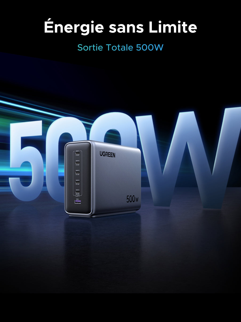 UGREEN Nexode 500W Chargeur rapide de bureau GaN 6 ports