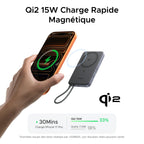 UGREEN MagFlow Air Batterie Externe Magnétique (10 000 mAh, Qi2 15 W, Câble USB-C Intégré)