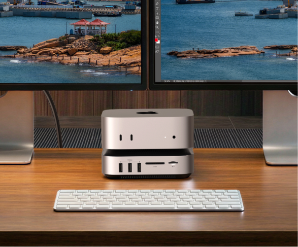 UGREEN Maxidok Station d’accueil Thunderbolt™ 5 10-en-1 pour Mac mini avec slot SSD M.2 NVMe, double affichage 6K pour Mac mini M4/M4 Pro
