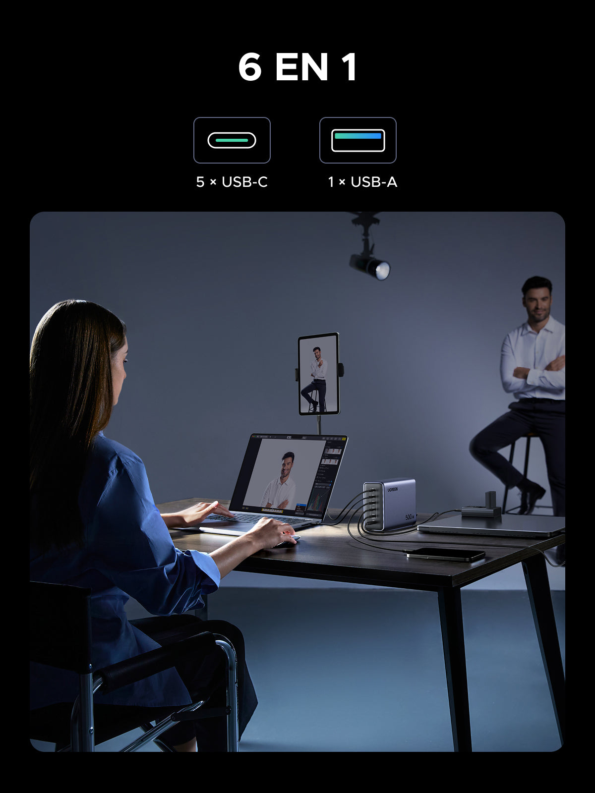 UGREEN Nexode 500W Chargeur rapide de bureau GaN 6 ports