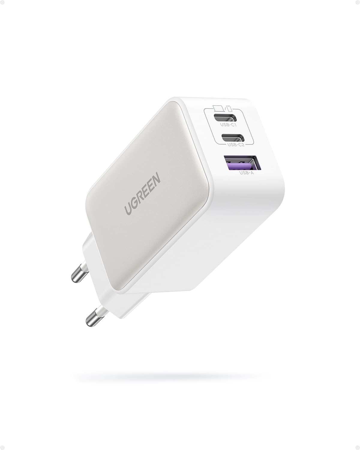 UGREEN Nexode 65W Chargeur USB C Rapide 3 Ports GaN Prise USB C (Blanc)