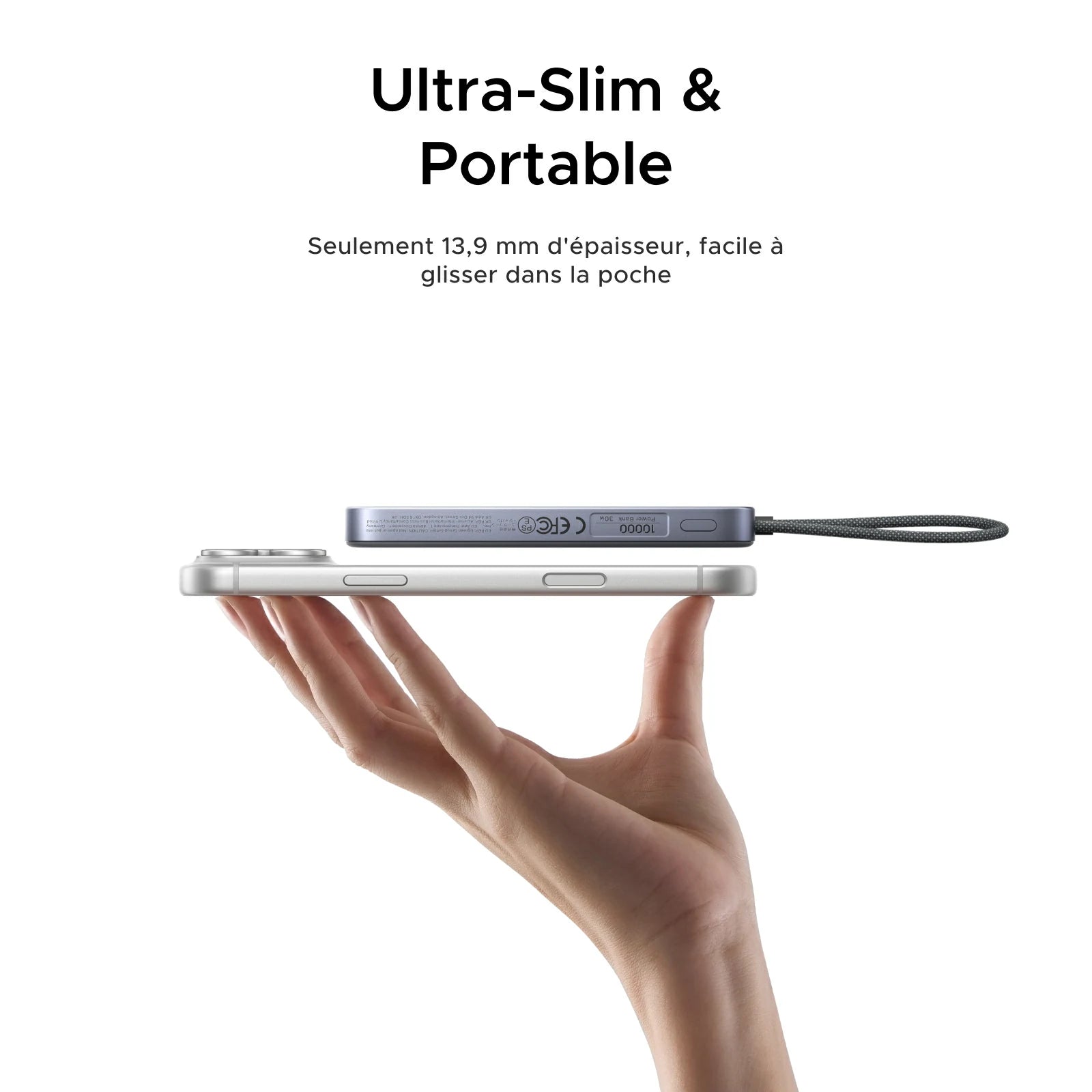 UGREEN MagFlow Air Batterie Externe Magnétique (10 000 mAh, Qi2 15 W, Câble USB-C Intégré)
