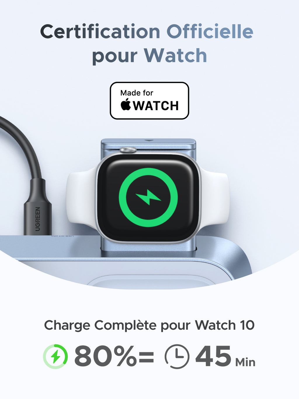 UGREEN MagFlow Chargeur sans fil magnétique 3-en-1 (Qi2 25 W, compatible MagSafe)