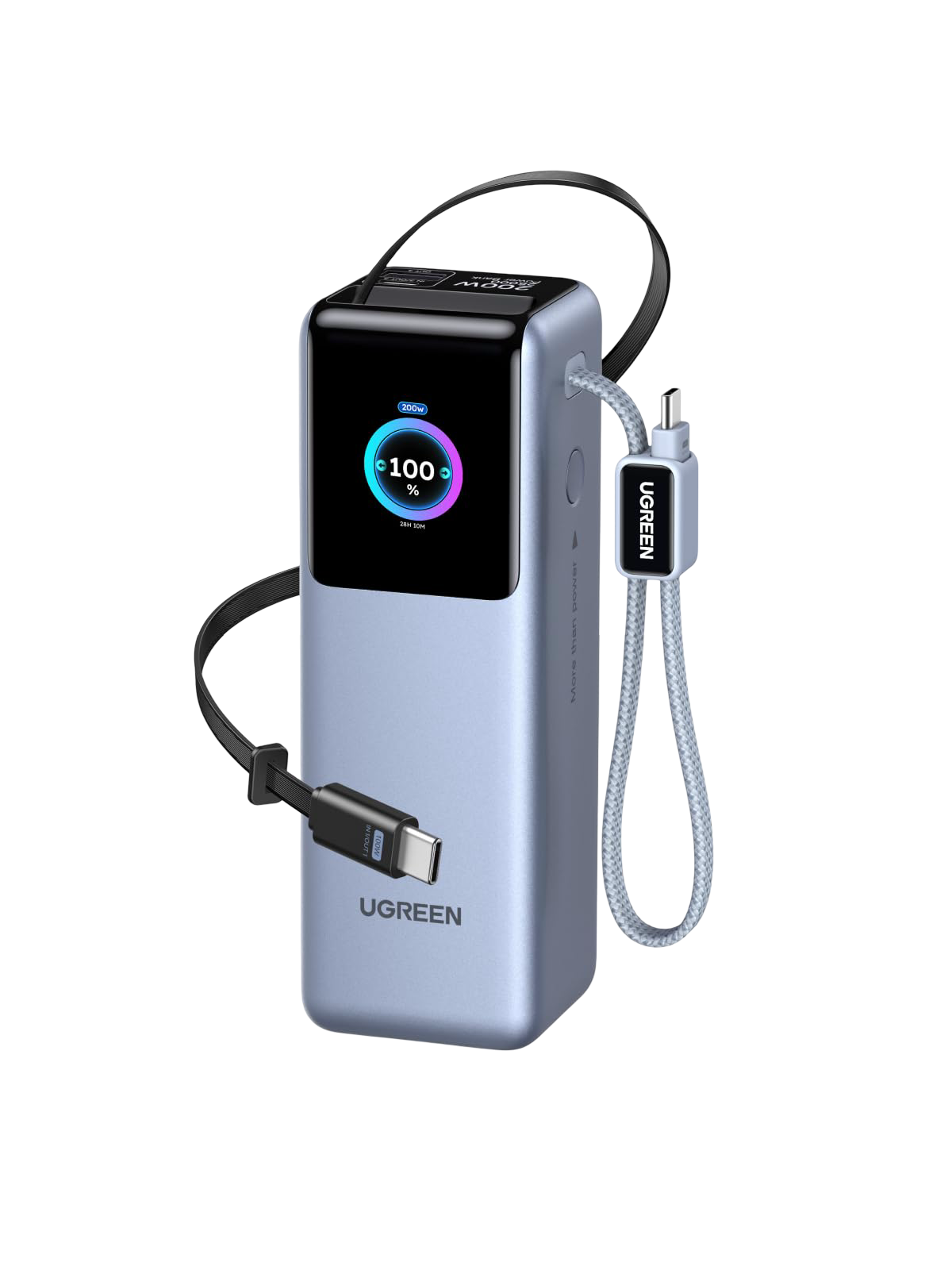 UGREEN Nexode Pro Batterie Externe 4-en-1 (25 000 mAh, 200 W, 2 Câbles USB-C Intégrés, Écran TFT)