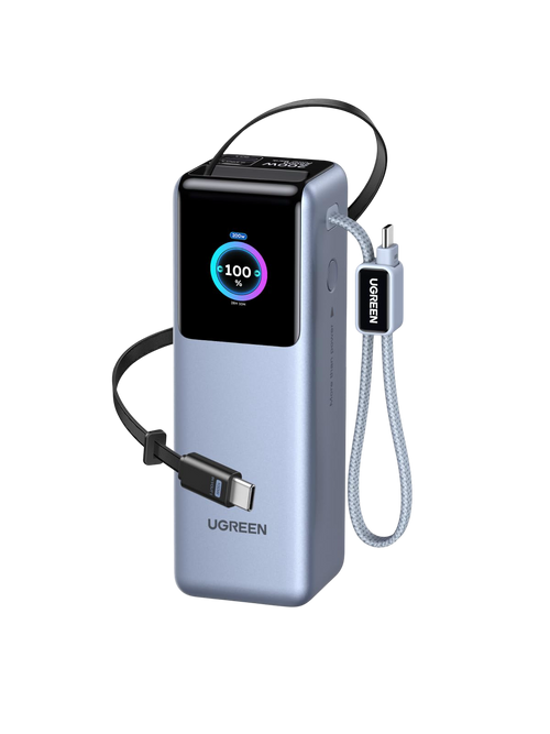 UGREEN Nexode Pro Batterie Externe 4-en-1 (25 000 mAh, 200 W, 2 Câbles USB-C Intégrés, Écran TFT)