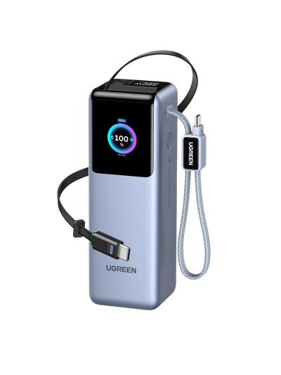 UGREEN Nexode Pro Batterie Externe 4-en-1 (25 000 mAh, 200 W, 2 Câbles USB-C Intégrés, Écran TFT)