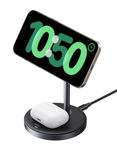 UGREEN MagFlow Qi2 Chargeur Induction 15W 2 en 1 Compatible avec MagSafe iPhone