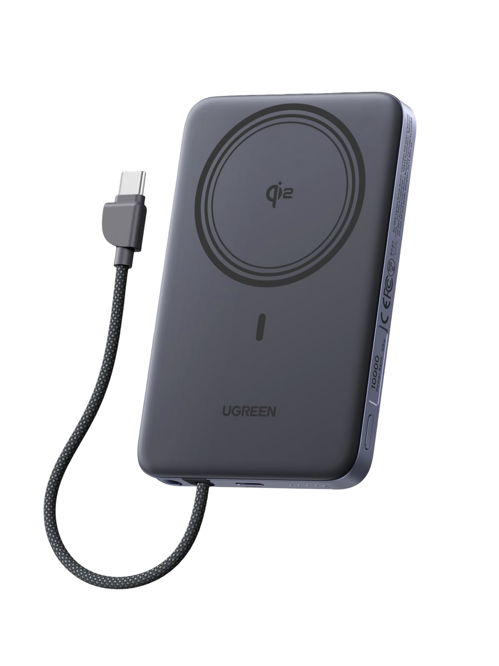 UGREEN MagFlow Air Batterie Externe Magnétique (10 000 mAh, Qi2 15 W, Câble USB-C Intégré)