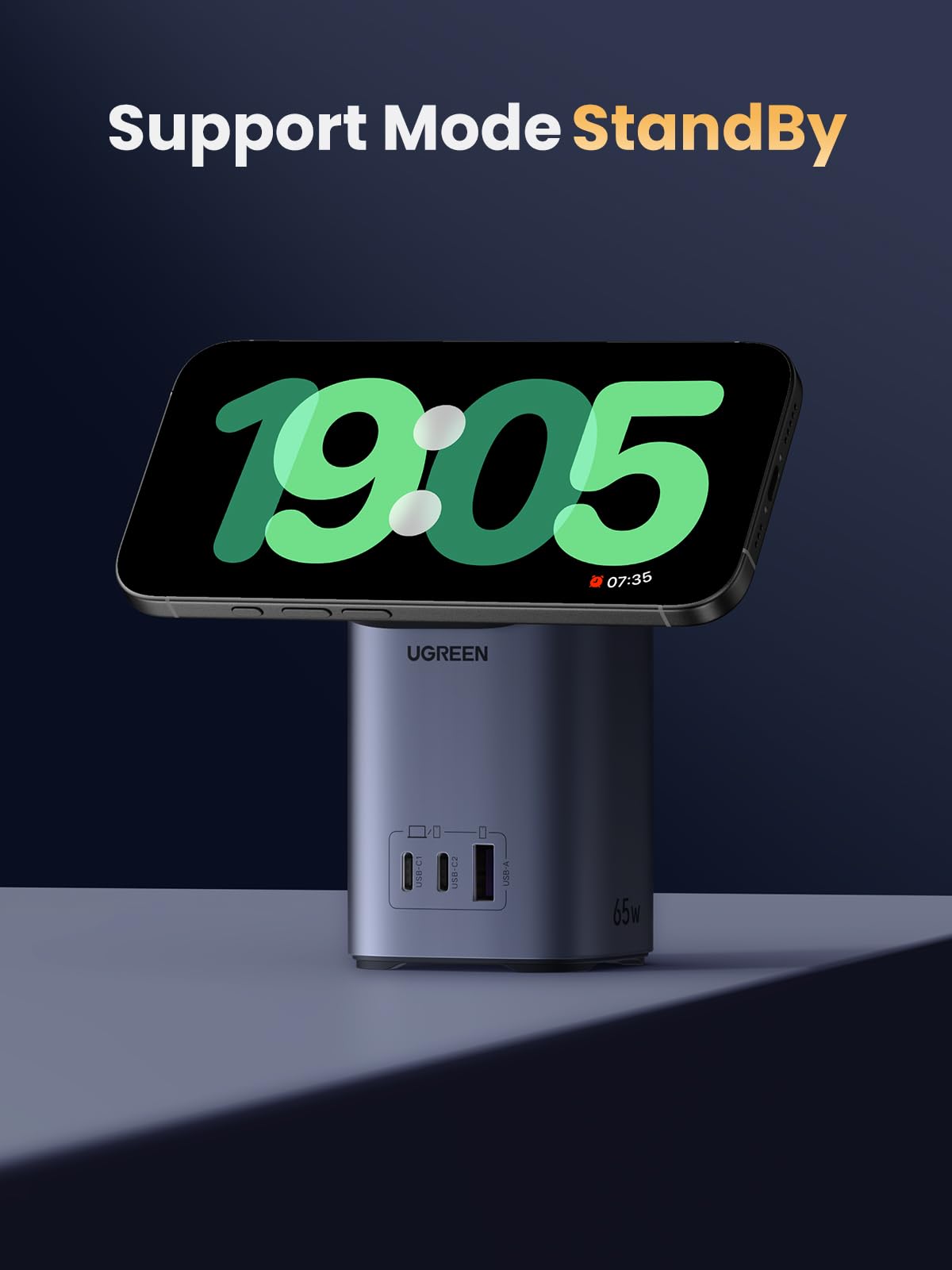 UGREEN Nexode 65W GaN Chargeur 3 Ports & Qi2 15W Chargeur sans Fil -support mode standby