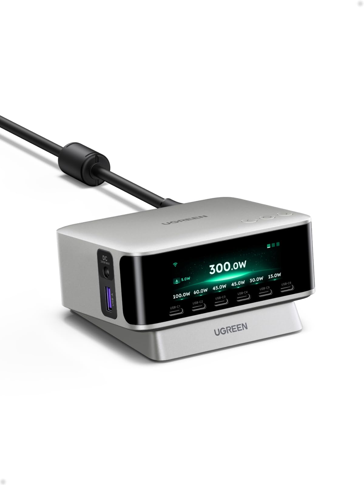 UGREEN Nexode Pro 300W Chargeur USB C Station de Charge 7 Ports avec Écran | PD3.1 140W, GaN Tech, Compatible avec MacBook Pro Air Neo M5 M4 M3 M2 M1 iPad iPhone 17 16 15 14 13 12 Galaxy S26 S25 Pixel