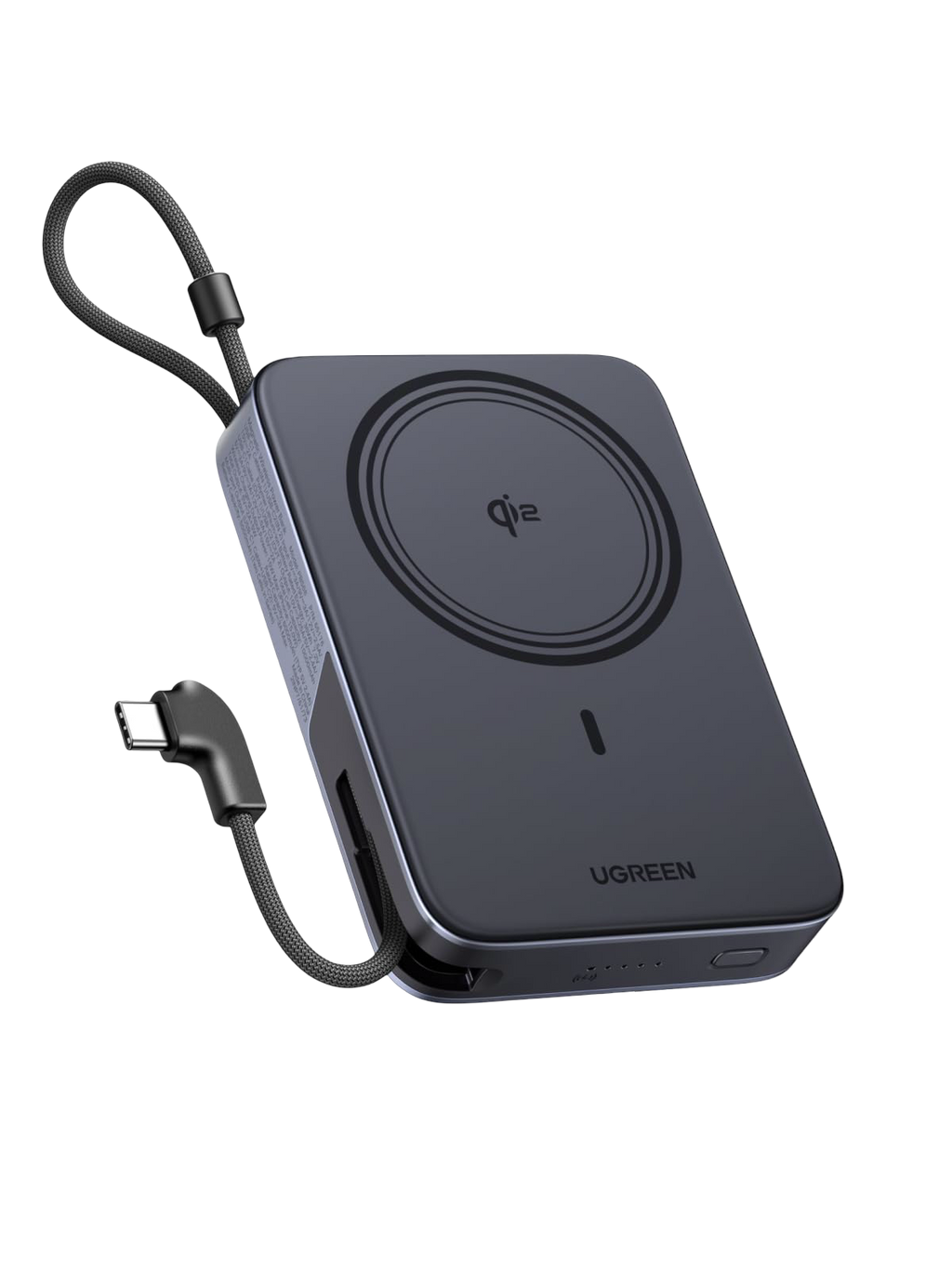 UGREEN Nexode Batterie Externe Magnétique (10 000 mAh, Qi2 15 W, Câble USB-C Intégré 30 W, Support Pliable)