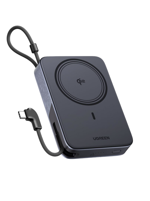 UGREEN Nexode Batterie Externe Magnétique (10 000 mAh, Qi2 15 W, Câble USB-C Intégré 30 W, Support Pliable)