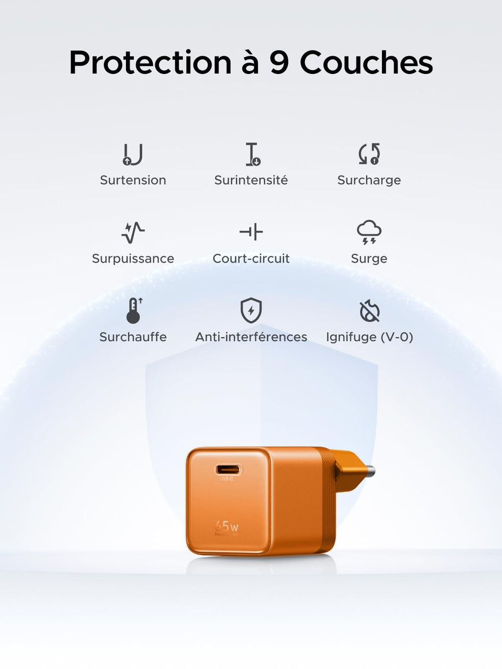UGREEN Nexode Air 65W Chargeur USB C Rapide GaNInfinity avec Câble (Orange)