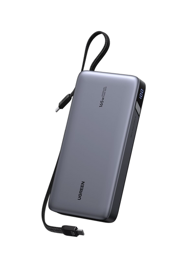 UGREEN Nexode 165W Batterie Externe 25000mAh 2 Câble USB C Intégré 140W Power Bank Portable Charge Rapide 2 Port PD 3.1 Écran LED Compatible avec iPhone 17 16 15 14 13 12 Galaxy S25 S24 S23 MacBook