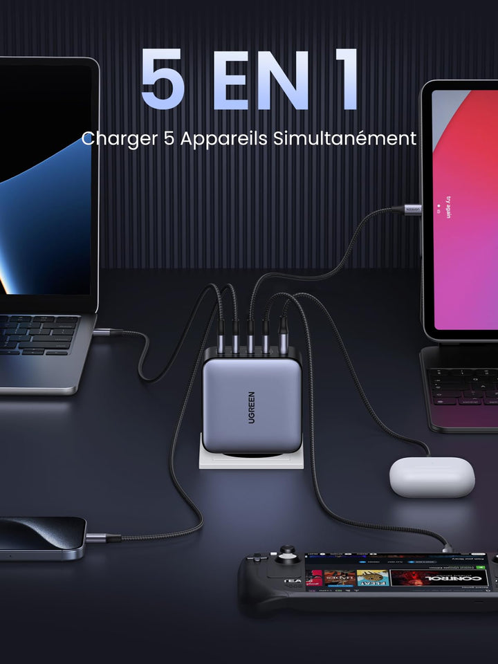 UGREEN Nexode mini 100W 5 Ports Chargeur USB C Rapide Technologie GaNInfinity