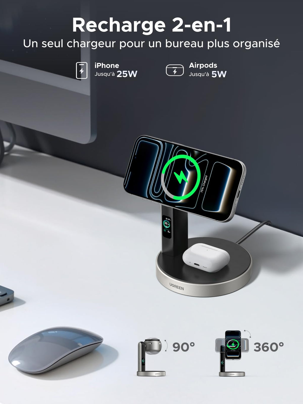 UGREEN MagFlow Pro 2 in 1 Induction Charger Qi2 25W, TEC Fan
