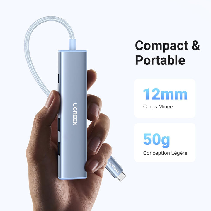 UGREEN Hub USB C 5 en 1 avec HDMI 4K 100W PD Charge 3 Ports USB 3.0 Adaptateur USB C (Bleu)