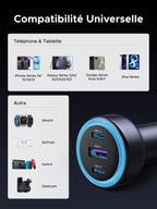 UGREEN Allume Cigare USB C 3 Ports 30W PD QC 3.0 Chargeur Voiture Rapide Lumière LED Compatible avec iPhone 16 Plus Pro Max 15 14 13 Galaxy S24 Ultra S23 Pixel 9 8 7