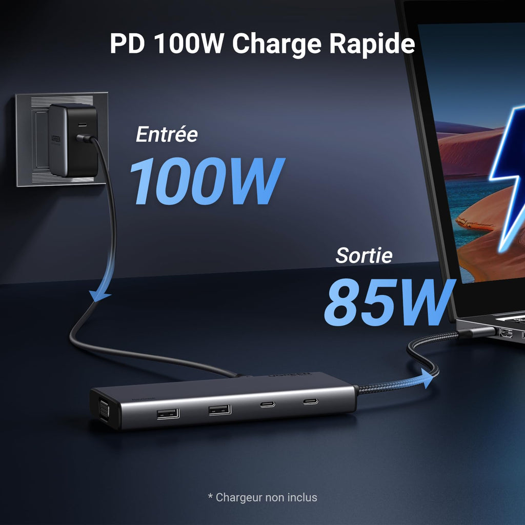 UGREEN Revodok 308 Docking Station Hub USB C 2 HDMI 4K 1 VGA 1080P Triple Affichage 8 en 1 Adaptateur USB C