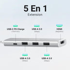 UGREEN Hub USB C 5 en 1 avec HDMI 4K 100W PD Charge 3 Ports USB 3.0 Adaptateur USB C