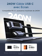 UGREEN Nexode Câble USB C 240W avec Écran LCD 48V 5A PD 3.1 (1M) | Type C Charge Rapide, Compatible avec MacBook Ordinateur Portable de Jeu iPad iPhone 17 Pro Max Air Galaxy S26 S25 Pixel 10.