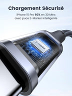 UGREEN Lot de 2 Câble USB C PD3.0 100W 5A 20V Charge Rapide (0,5M)
