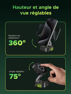 Équipé d’une hauteur réglable, d’une rotation du téléphone à 360° et d’un angle de vision de 75°, le chargeur sans fil UGREEN MagFlow 2-en-1 Édition Genshin Impact délivre la charge Qi2 15W, est compatible MagSafe et assure une fixation magnétique solide.