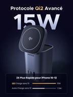 UGREEN Nexode 65W GaN Chargeur 3 Ports & Qi2 15W Chargeur sans Fil -protocole qi2 avance 15w