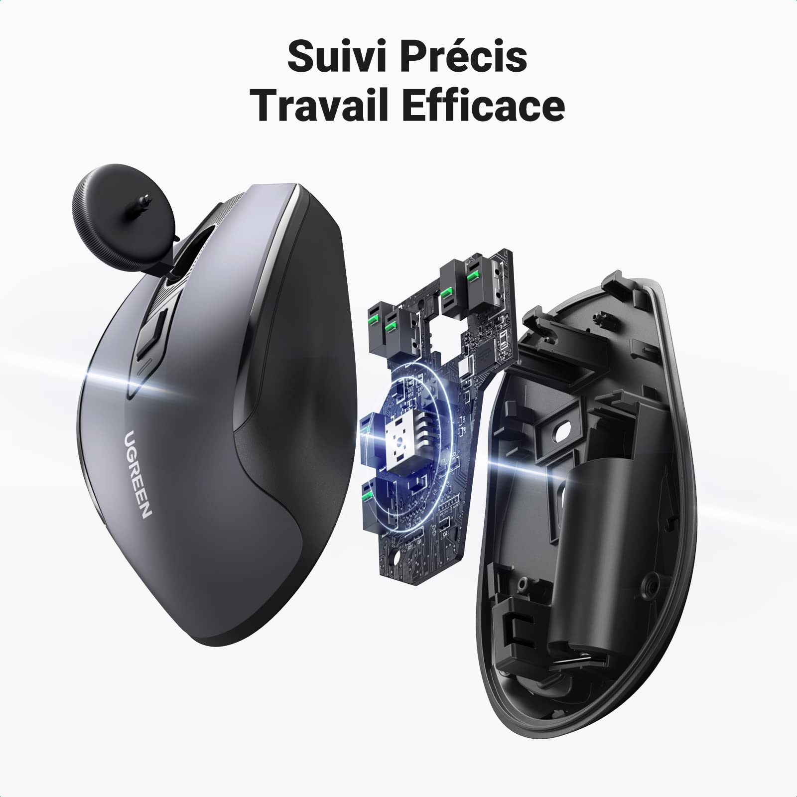 UGREEN Souris sans Fil Ergonomique Silencieuse 2,4GHz 4000 DPI Optique Réglable avec Récepteur USB Souris Ordinateur Autonomie de Pile Prolongée Compatible avec Mac PC Portable Tablette (Noir)