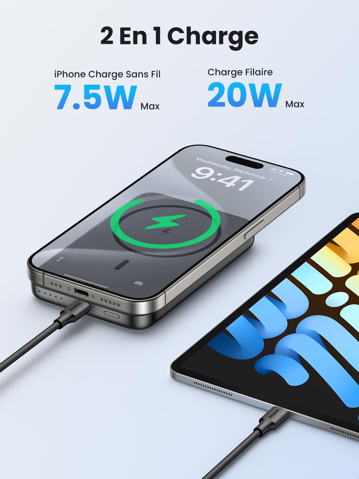 UGREEN Nexode Batterie Externe Magnétique10000mAh 20W -2 en 1 charge
