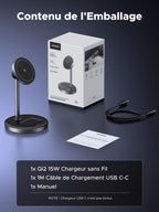 UGREEN MagFlow Chargeur Induction 3 en 1 Certifié Qi2 15W -contenu de l'emballage