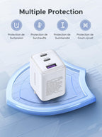 UGREEN Zapix 30W Chargeur USB C Rapide iPhone 3 Ports Prise Secteur(Blanc)