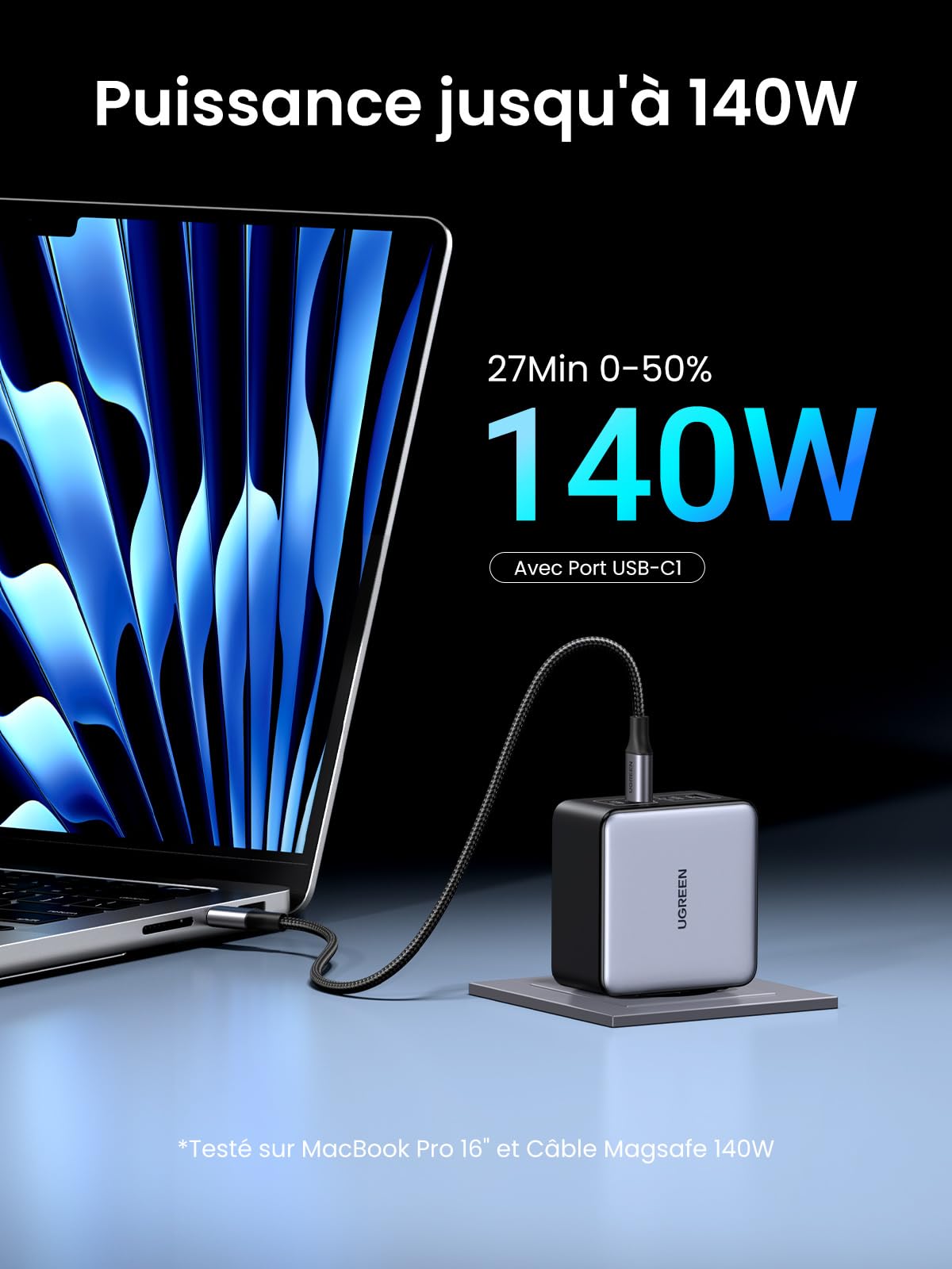UGREEN Nexode X 160W USB C Chargeur Rapide 4 Ports GaNInfinity Prise USB C Compatible avec iPhone 16 Plus Pro Max 15 14 13 12 11 Galaxy PPS 45W S24 Ultra S23 S22 Pixel iPad MacBook Air Pro M3 M2 M1